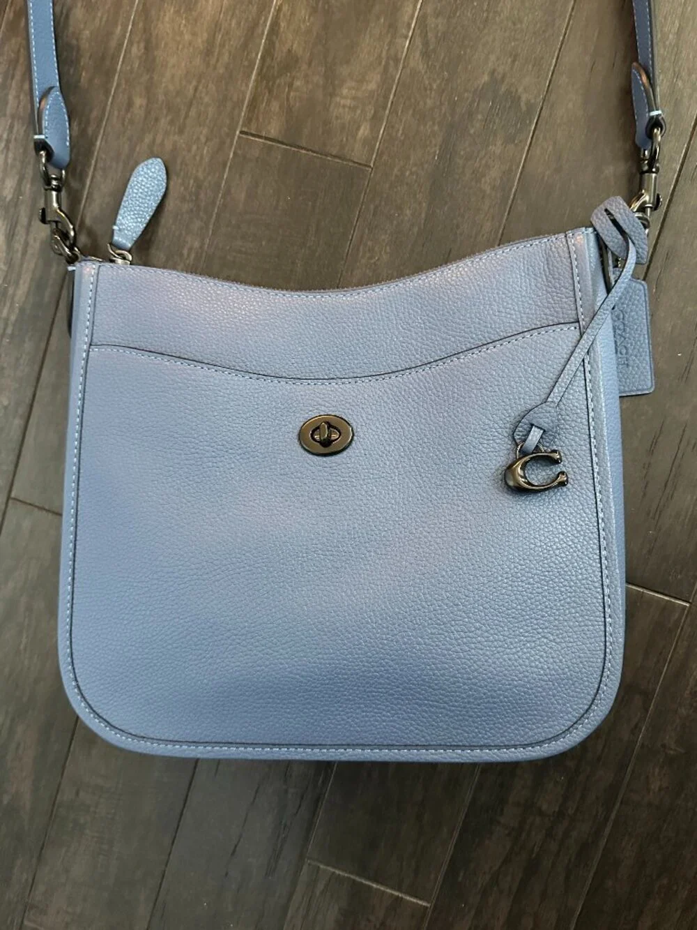 Coach Light Blue Pebbled Leather Chaise Crossbody Bag Style #B2279-C8483